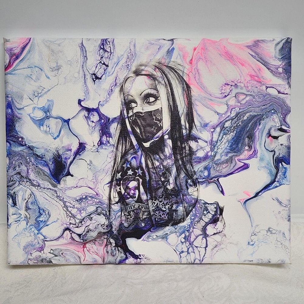 Acrylic Pour Painting ''Ready For It" 10x8 Canvas OOAK Gift No‎ Gloss Finish